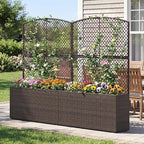 Happygrill Raised Garden Bed with Trellis, 58" Wicker Planter Box with Privacy Screen, Liner, Drainage for Patio Balcony, Outdoor PE Rattan Elevated Garden Bed for Climbing Plant Vine Flower (Brown,2)