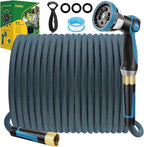 Non-Expandable Garden Hose 50 FT, Lightweight Hose with 10 Function Spray Nozzle, Kink-Free Flexible Water Hose, Durable, Leak-Proof, 360° Swivel Connectors, Portable Storage Strap