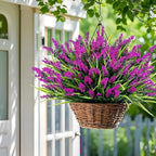 Geegoods Artificial Plants Flowers Outdoor – 24 Bundles UV Resistant Faux Lavender Flowers with Monkey Grass for Garden Porch Window Patio Hanging Planter Decor