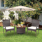 HAPPYGRILL 3-Piece Patio Bistro Set with Coffee Table & Umbrella Hole, Rattan Wicker Chairs Set with Umbrella Stand Table, Soft Cushions, Outdoor Furniture Set for Balcony Porch Poolside Garden