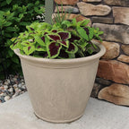Sunnydaze 24-Inch Anjelica Large Plastic Pot for Plants - Outdoor Double-Walled Large Plastic Planter with Drillable Drainage Holes - Beige