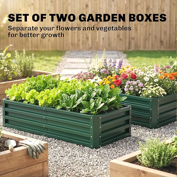 Outsunny Galvanized Raised Garden Bed, 4' x 2' x 1' Metal Planter Box, for Growing Vegetables, Flowers, Herbs, Succulents, Green