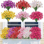 Bassion 24 Bundles Artificial Flowers for Outdoors Decoration, UV Resistant Mixed Color Silk Fake Faux Flowers Artificial Plants for Outside Window Box Porch Garden Home Decor