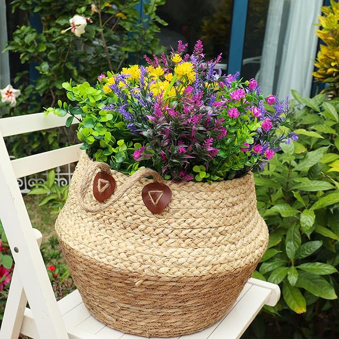 12 Bundles Artificial Fake Flowers Outdoor, 6 Styles UV Resistant No Fade Faux Plastic Greenery Shrubs Plants for Hanging Garden Porch Window Box Farmhouse Outside Decoration
