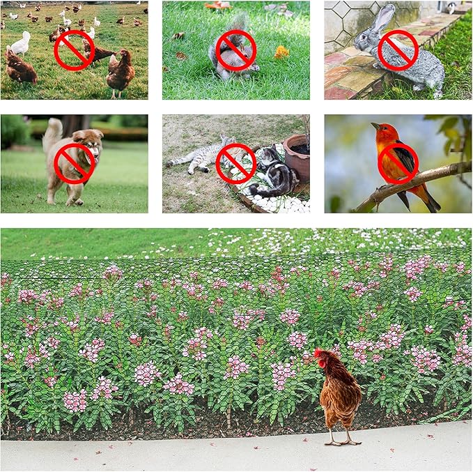 Plant Fence Protectors from Animals, 16.4 x 1.15ft Plant Cages for Outdoor Plants, Black Wire Plant Protector with Ground Stakes, Nylon Ties, Needle-Nose Pliers and Gloves to Keep Animals Out (Green)