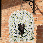 Artificial Fake Flowers Plants Hanging Baskets for Outdoor Outside Decor, Faux Silk Hanging White Morning Glory Trailing Vines UV Resistant for Porch Patio Home Decoration
