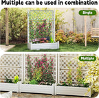 EasyUp Raised Garden Bed with Trellis for Climbing Plants, Outdoor Herb Planter Box with Drainage Plug & Water Gauge, Durable Resin for Patio, Balcony, Yard, Dust-Proof Garden Planter