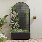 Casaphoria Metal Raised Garden Bed with Trellis and Wheels, 72"x35"x16" Arched Planter Box for Climbing Plants, Vegetables & Vines, Features Drainage Holes and Privacy Screen (Black-Louvered)