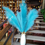 Premium Faux Teal Pampas Grass Decor 8pcs 43.3″ 110cm– Peacock Teal Tall Fluffy Feather Flowers, No Assembly 18-Branch One-Piece Stems for Boho Wedding & Coastal Home Decor, Floor Vase Accent