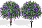 HyeFlora 2 Pack Artificial Topiary Boxwood Ball Trees with Lavender Fake Plants for Outdoor Indoor Artificial Shrubs with Ground Spike UV Resistant Fake Bushes for Front Porch Garden (Purple Lavender)