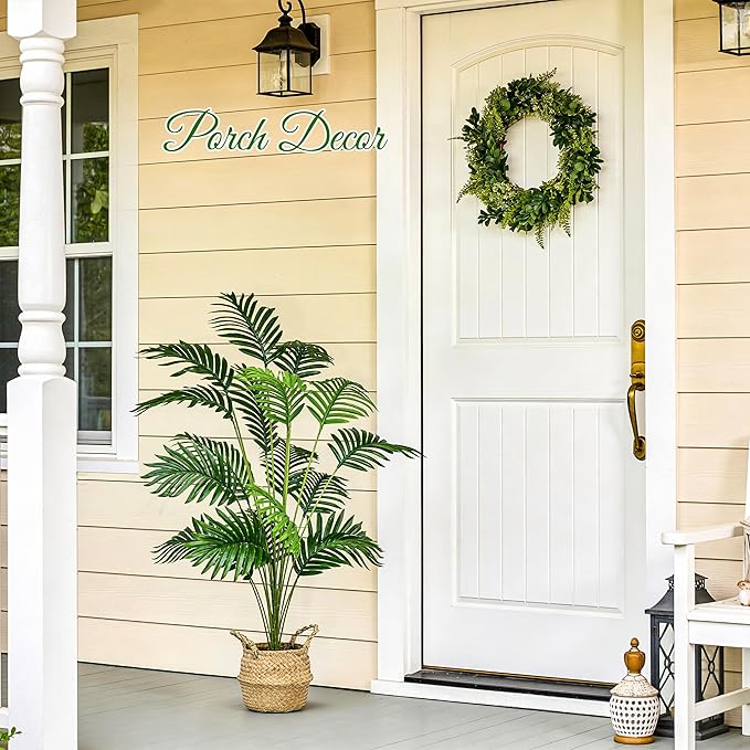 Der Rose 44" Fake Plants Artificial Palm Tree with Hand Woven Basket for Home Office Living Room Balcony Indoor Easy Assembly