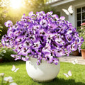 ZAIYW 18 Bundles Artificial Flowers Outdoor Fake Flowers Pansies Faux Artificial Plants for Planter Porch Yard Home Decor (Purple White)
