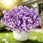 ZAIYW 18 Bundles Artificial Flowers Outdoor Fake Flowers Pansies Faux Artificial Plants for Planter Porch Yard Home Decor (Purple White)
