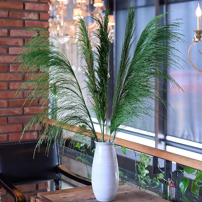 Green Pampas Grass Decor Tall for Floor Vase, Dried Pampas Grass, Large Pompas Floral, Elegant Feather Flowers for Wedding Decorations, Living Room Decor (Natural Green, 6pcs 43.3"(110cm))