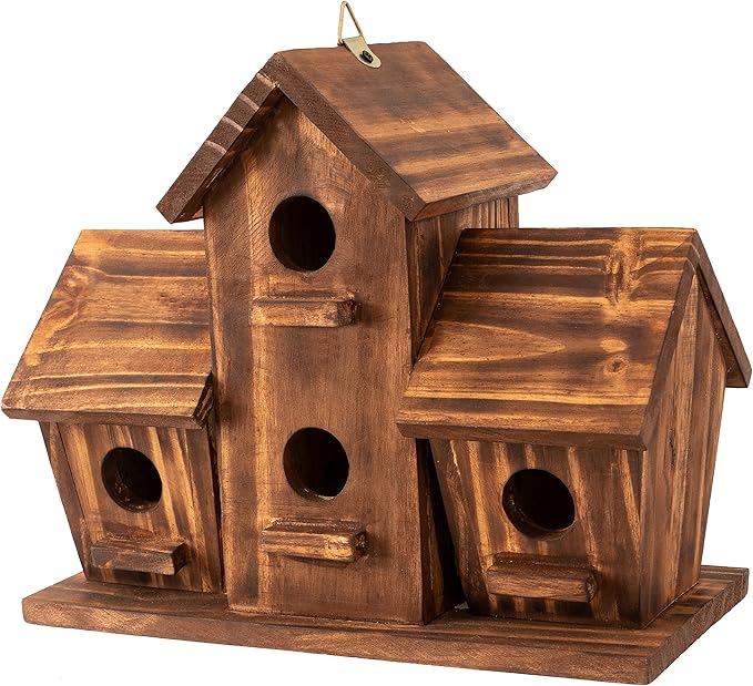 COLEBA Bird Houses for Outside, Outdoor 4 Hole Bird House Room for 4 Bird Families Bluebird Finch Cardinals Hanging Birdhouse for Garden