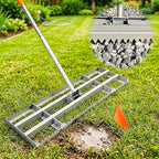 Lawn Leveling Rake 2.0, 2-in-1 Double-Sided Landscape Leveler with 20 Marking Flags for Low Spot, Heavy Duty Stainless Steel Flat & Serrated Side for Soil Sand Gravel, Yard Garden Golf Course 30"×10"