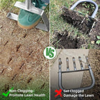 Manual Lawn Aerator Spike Tool, Semi-Assembled, Non-Clogging Spike Aerator with 4 Steel Spikes, Ergonomic Handle & Reinforced Welding for Compacted Soil Loosening & Yard Aeration - Green