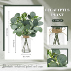 Der Rose 13.5" Fake Plants for Bathroom Decor Artificial Eucalyptus Stems in Clear Glass Vase with Faux Water for Office Desk Accessories Home Table Centerpiece Decor（Sage Green）