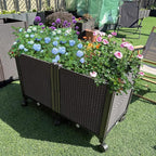 MAYOLIAH Deep Root Raised Garden Bed on Wheels Outdoor Large Plastic Planter Box with Drain Plugs, 31.5x15.7x19.7-inch Brown