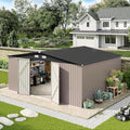 Aoxun 14x12 FT Large Outdoor Storage Shed, Galvanized Metal Shed with 2 Lockable Tall Doors & Sloped Roof, Heavy Duty Utility Tool Storage House for Patio, Garden, Backyard, Lawn (Brown)