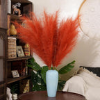 Premium Faux Orange Pampas Grass – 43.3" Tall Fluffy Decor, 8pcs 18-Branch One-Piece Stems No Assembly, Luxury Silk-Feel Feather Flowers for Boho Wedding Home Decor (Tangerine, 8 Stems / 110cm)