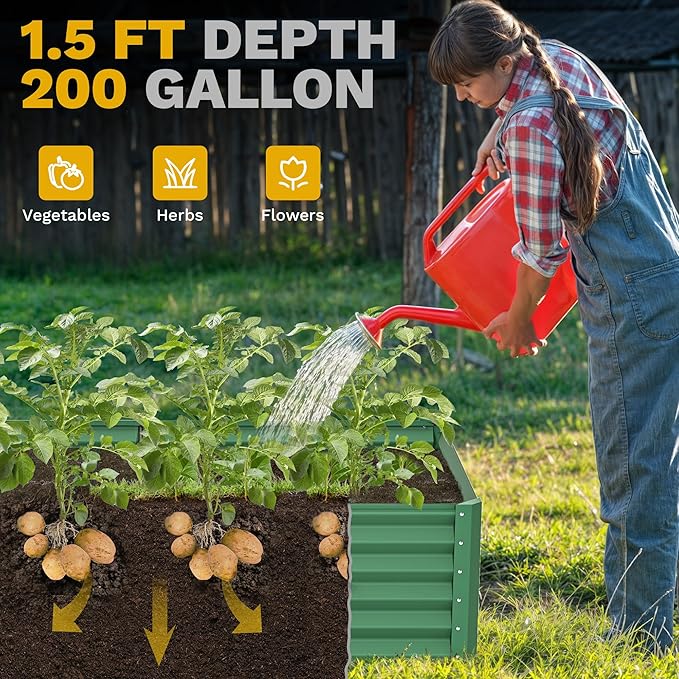 DWVO 2pcs 6 x 3 x1.5 FT Raised Garden Bed Kit, Outdoor Galvanized Flower Bed with Gloves, Large Metal Planter Box for Vegetables, Flowers, Herbs, Fruits, Green