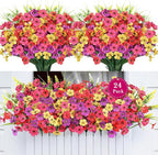24 Bundles Realistic Fake Flowers for Outdoors, No Fade Faux Silk Flowers & Artificial Plants Lavender, for Garden Patio Porch Decor, Window Box, Hanging Basket, Planter, Grave Decorations