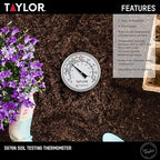 Taylor Soil Testing Thermometer, Gardening Tool for Plant Care, Gardening, Lawn, Farm, Outdoor Use, 4" Inch Stem