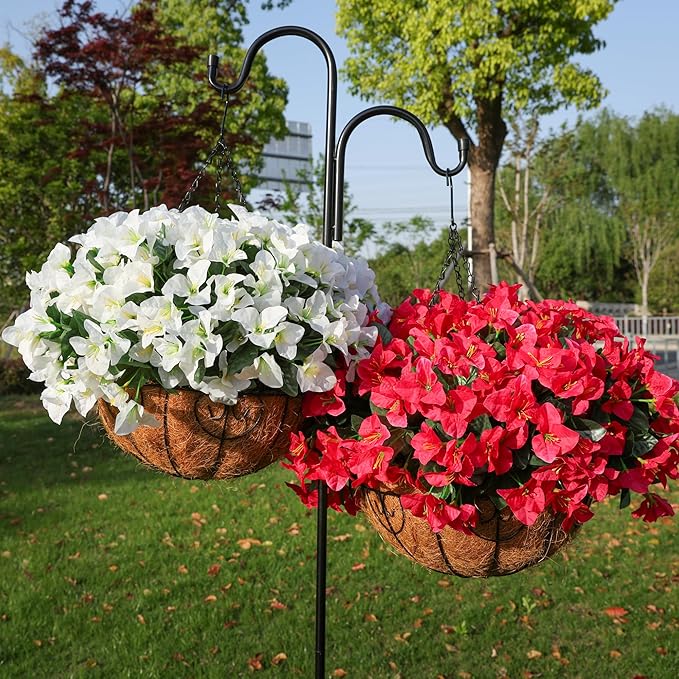 Artificial Fake Hanging Flowers Plants Basket for Outdoors Spring Summer Decoration, Faux Silk Bougainvillea Flowers in Planter UV Resistant Realistic for Outside Porch Patio Garden Yard Home, Hotpink