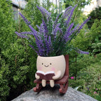 Dolkgy Cute Face Planters Succulent Pots, Funny Rocking Chair Reading Head Flower Planter Cactus Pot with Drainage Hole for Indoor Outdoor Plants, Unique Plant Lover Gifts