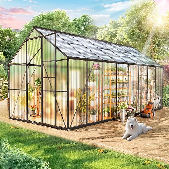 Wanan 8x16FT Greenhouses for Outdoors, Quick Assembly Green House with UV Protection, Heavy Duty Windproof Aluminum Frame, Adjustable Roof Vent for Backyard or Outdoor Garden Use