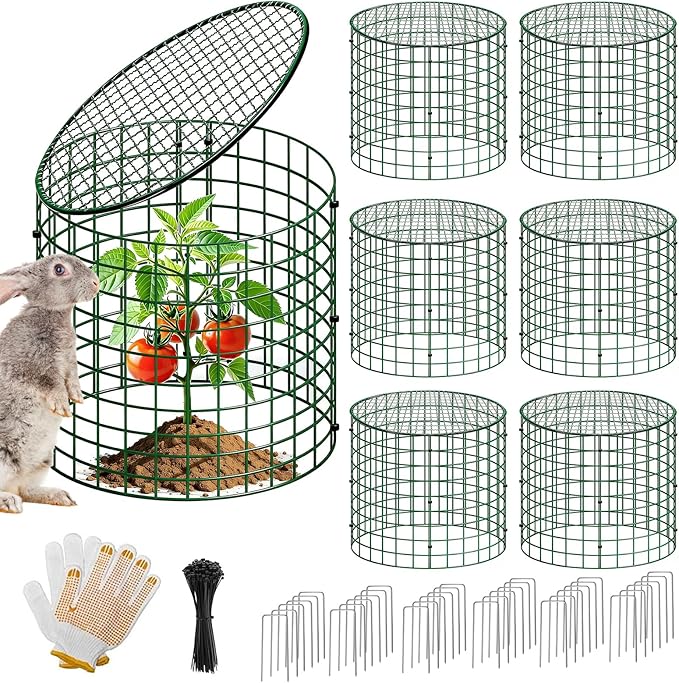 Breeze Touch 6 Pcs Plant Protectors from Animals, 12" H x 12" D Metal Plant Cages for Outdoor Plants, Sturdy Garden Cloches for Plants, Anti-Scratch Chicken Wire Mesh/Fencing, Strawberry Protector