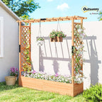 Outsunny Raised Garden Bed with Trellis, Wooden Planter Box with Hanging Roof and Drainage Holes, Outdoor Trellis Planter for Climbing Plants, Vegetables, Herbs and Flowers, 77.2" x 17.3" x 71.3"