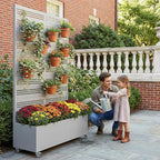 Casaphoria Metal Raised Garden Bed with Trellis and Wheels, 72"x47"x16" Arched Planter Box for Climbing Plants, Vegetables & Vines, Features Drainage Holes and Privacy Screen, Grey-Harold