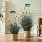 FloraFairy 3ft Onion Grass, Extra Lush Artificial Plant and Greenery, Fake Floor Plants Indoor Outdoor, Potted Faux Green Bristlegrass with Spikes, Horsetail Reed Grass, House Decorative
