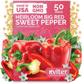 KVITER 50 Big Red Bell Pepper Seeds (Capsicum annuum) – Large Sweet Peppers Seed Packets, Sweet Red Pepper Vegetable Garden – Heirloom Vegetable Seeds Outdoor &, Indoor Garden Containers