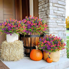 Alupssuc 24 Bundles Artificial Flowers for Outdoors Spring Summer Decoration, UV Resistant Eucalyptus Violet and Lavender Silk Fake Plants for Outside Indoor Yard Home Patio Decor, Orange Rose Purple