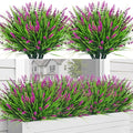 Bassion Artificial Flowers for Outdoors, 24 Bundles Fake Lavender Flowers UV Resistant Fuchsia Plastic Plants Faux Monkey Grass for Home Porch Garden Window Box Indoor Outdoor Decorations