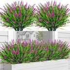 Bassion Artificial Flowers for Outdoors, 24 Bundles Fake Lavender Flowers UV Resistant Fuchsia Plastic Plants Faux Monkey Grass for Home Porch Garden Window Box Indoor Outdoor Decorations