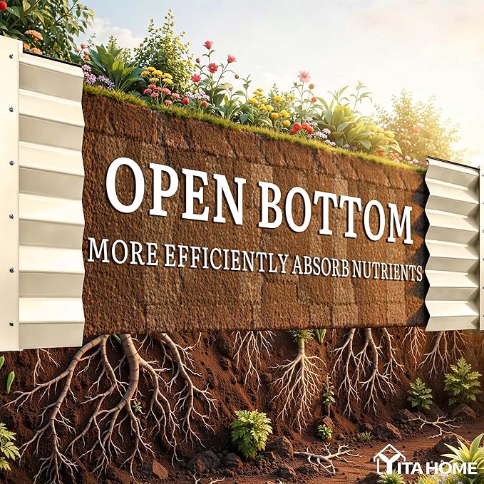 YITAHOME 8x4x3ft Large Raised Garden Bed Kit, Galvanized Metal Planter Box with Gloves, Support Rod & Safety Rubber, Outdoor Above Ground Planters for Plants Vegetables Flowers, Cream Yellow