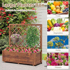 Giantex Raised Garden Bed with Trellis, 39”x14”x40” Wood Elevated Planter Box w/Drainage Hole for Climbing Vine Flower Herb Vegetable Fruit, Planting Container for Indoor Outdoor Patio Balcony
