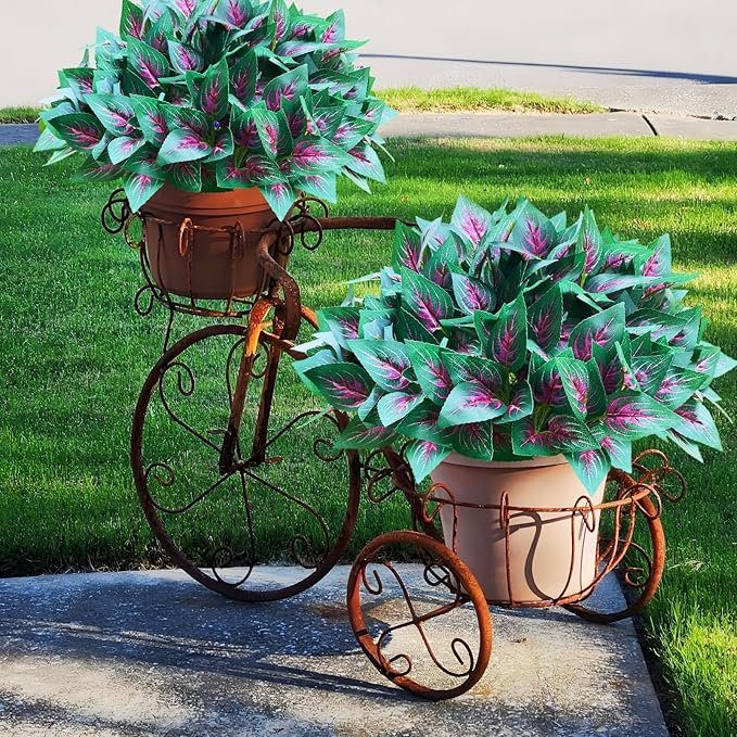 Artificial Plants Faux Greenery for Outdoor Outside UV Resistant, Fake Silk Realistic Coleus Bushes Shrubs for Porch Planters Front Door Patio Pots Spring Summer Decor, 12 Bundles