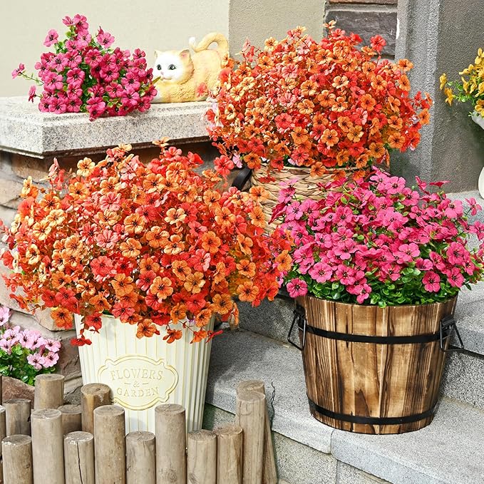 Waipfaru 24 Bundles Artificial Flowers Plants for Outdoor Indoor, UV Resistant Fake Flowers Outdoor Plastic Plants Shrubs Outside Porch Patio Garden Yard Decor