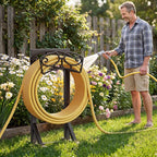 Garden Hose Holder Stand, Freestanding Metal Water Hose Storage Rack with Hooks for Outside Yard Lawn, Heavy Duty