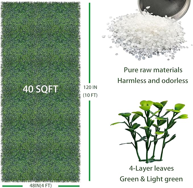 ODTORY Artificial Boxwood Roll,48x120 in (40 sqft) UV-Anti Faux Ivy Boxwood Hedge Leaf Grass Wall for Patio Balcony Privacy, Garden, Backyard Greenery Wall Backdrop and Fence Decor