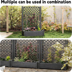 Elevated Raised Garden Bed with Trellis, 21 Gallon Self-Watering Outdoor Resin Planter Box with Lockable Wheels Drain Plug & Water Monitor for Plants Vegetables Flowers Fruits (Black)