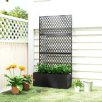 Outsunny Metal Planter Box with Trellis, Raised Garden Bed with Trellis Privacy Screen and Drainage Holes for Climbing Plants, Diamond Lattice Privacy Planter for Garden, Patio, Balcony