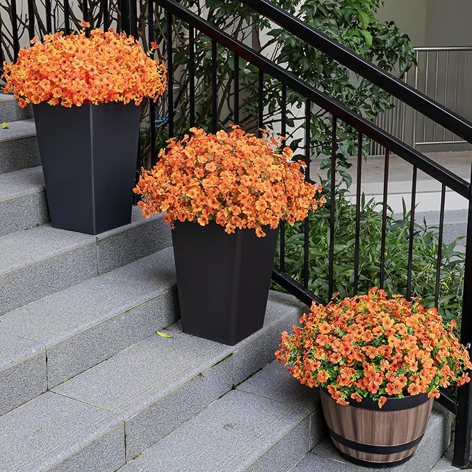 Lnoicy 20 Bundles Artificial Flowers for Outdoor Fake Plants for Spring Decoration,Faux Eucalyptus Flowers for Planter UV Resistant Lifelike for Home Porch Garden（Orange）