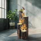 GOSSI Water Fountain Outdoor with Hummingbird, Cascading Waterfall Fountain, Rustic Log Design with LED Lights for Garden Decor