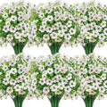 20 Bundles Artificial Flowers for Outdoors Decoration Fake Silk Flowers UV Resistant Faux Plants Artificial Daisy Eucalyptus for Spring Summer Garden Yard Porch Window Home Decor, White